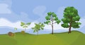 Summer landscape with life cycle of oak tree. Growth stages from acorn Royalty Free Stock Photo